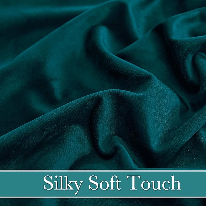 RYB HOME Peacock Blue Velvet Curtains & Drapes, 72 inches Noise Reducing Thermal Insulated Short Curtains for Office, W 52 x L 72, 2 Panels Set