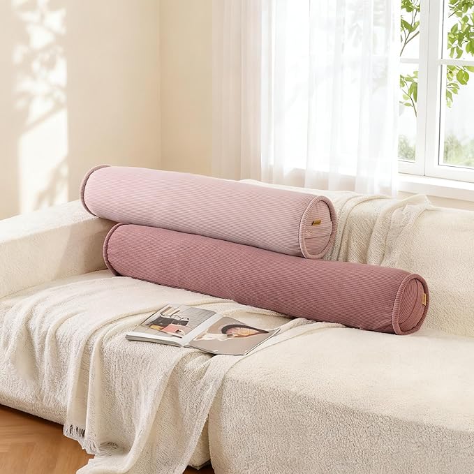Long Bolster Pillow for Bed – Soft Corduroy Body Pillow for Adults, Ergonomic Full-Length Support for Better Sleep,47 x 7.87 Inches,Brick Brown
