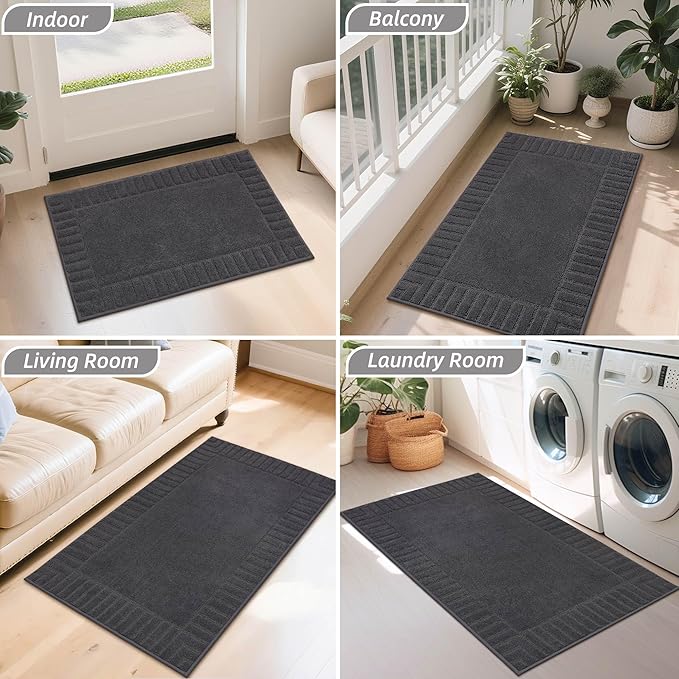 BEQHAUSE Door-Mat-Non-Slip Front Door Mat Washable Low-Profile Entrance Rugs for Front Door Entry Dirt Trapper Door Mats Absorbent Welcome Mats,20"x32",Dark Grey