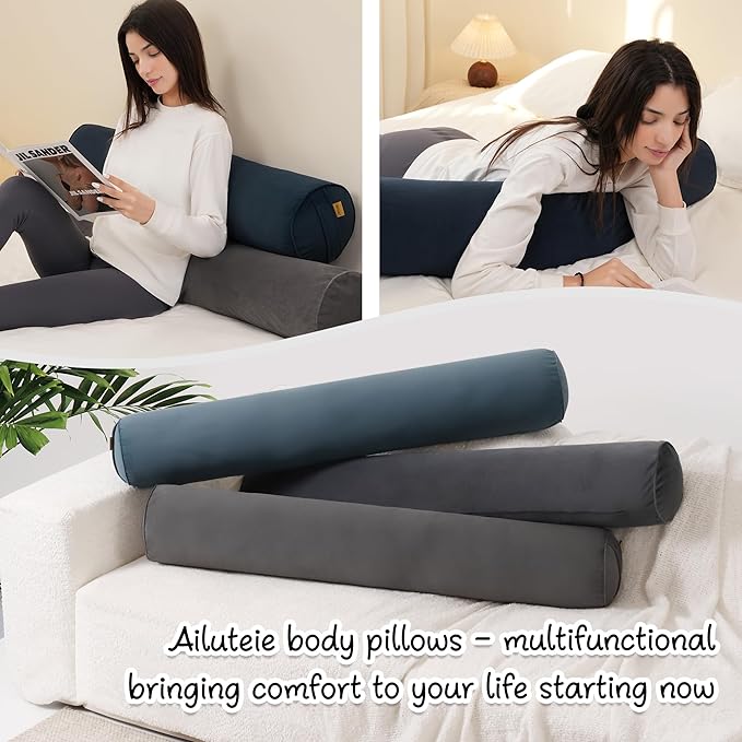 Long Round Body Pillow for Adults – Bolster Pillow for Bed, Cervical Roll Pillow, Firm Support for Sleeping,47.24 x 7.87 Inches,Teal Blue