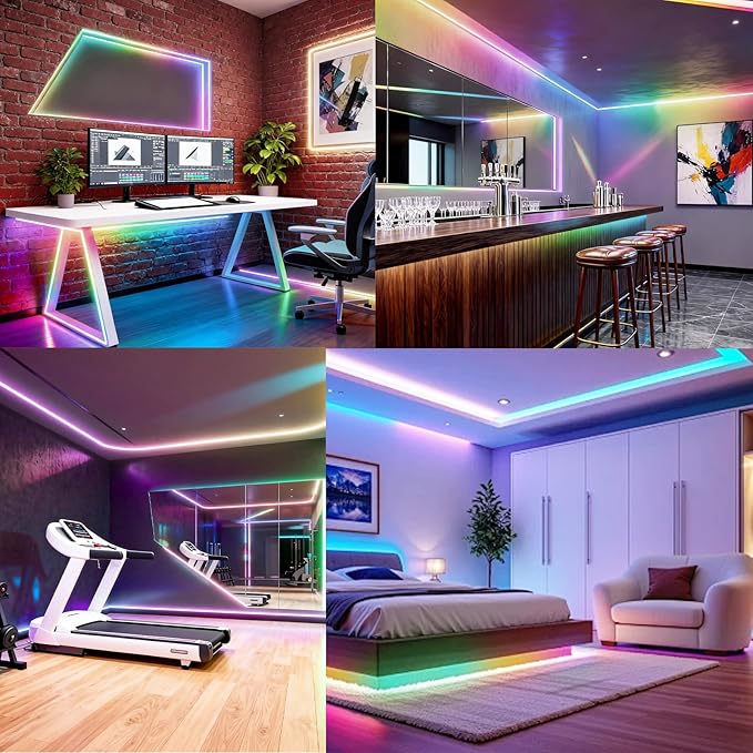 40FT RGB+IC COB LED Strip Lights, Bright Dream Color COB LED Light Strip with App & Remote Control, Color Changing, Music Sync, Dimmable for Bedroom, Kitchen, Gaming Room Home Decor (1 Roll)