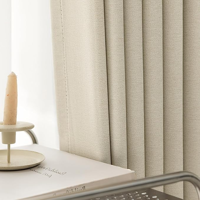 Blackout Curtains Thick Soft Curtain 2 Panels for Bedroom, Linen-Look Textured Full Light Blocking Room Darkening Thermal Insulated Drapes for Bathroom/Kitchen Windows (W52xL45, Cream)