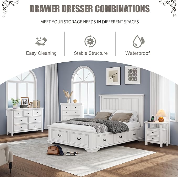 Tall Dresser for Bedroom, White 6 Drawers Dresser, Farmhouse Dresser for Bedroom,Storage Drawers Cabinet for Living Room, Home Office