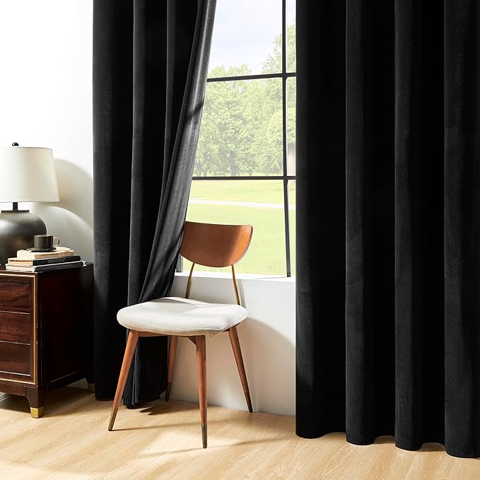 Joydeco Black Velvet Curtains 108 Inches Long, Luxury Grommet Blackout Curtain 2 Panels, Thermal Insulated Privacy Room Darkening Window Drapes for Bedroom Living Room Home Theatre (52Wx108L)