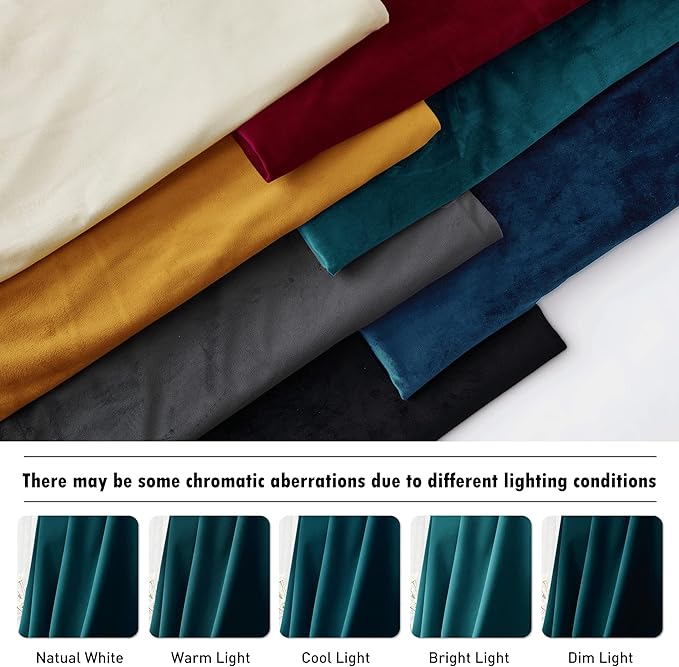RYB Home Teal Velvet Curtains 84 inch Length - Super Soft Durable Window Drapes Plush Velvet Room Darkening Backdrop for Nursery Playroom Bedroom, Peacock Blue, W52 x L84 inches, 2 Panels