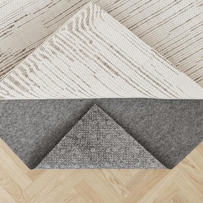 Felt Rug Pad with Gripper Dots, 8x10 Ft Non-Slip Rug Underpad with PVC Backing, 1/6" Thick Cushioned Carpet Pad Gripper for Hardwood Floors, Vinyl & Tile, Under Rug Padding Floor Protection