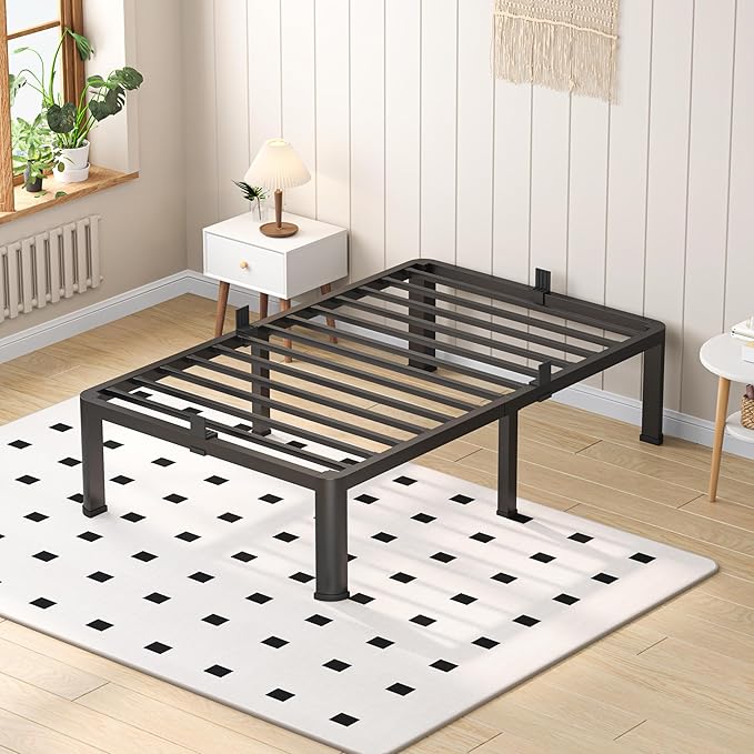 12 Inch Twin Heavy Duty 3500 lbs Bed Frame with Round-Corner Legs & Anti-Squeak Design – Quick Assembly Metal Platform, No Box Spring Needed