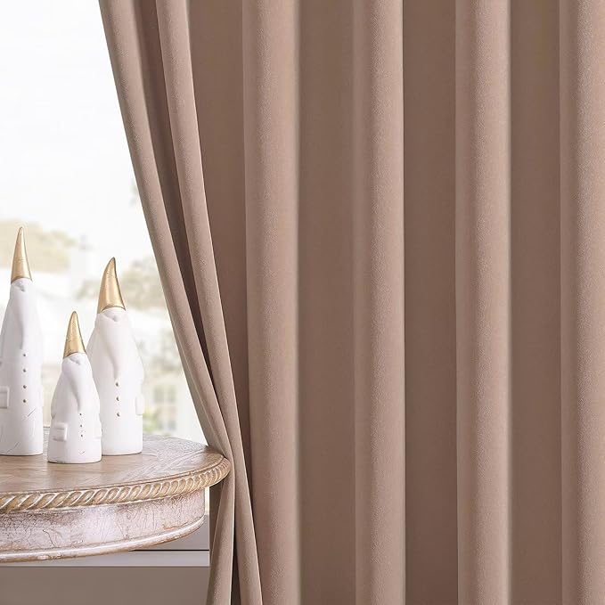 Joydeco Velvet Curtains Rose Beige Blackout Curtains Thermal Insulated 108 inches Long Window Curtains Soft Room Darkening Drapes for Bedroom Living Room Elegant Rod Pocket 2 Panels Rose Beige