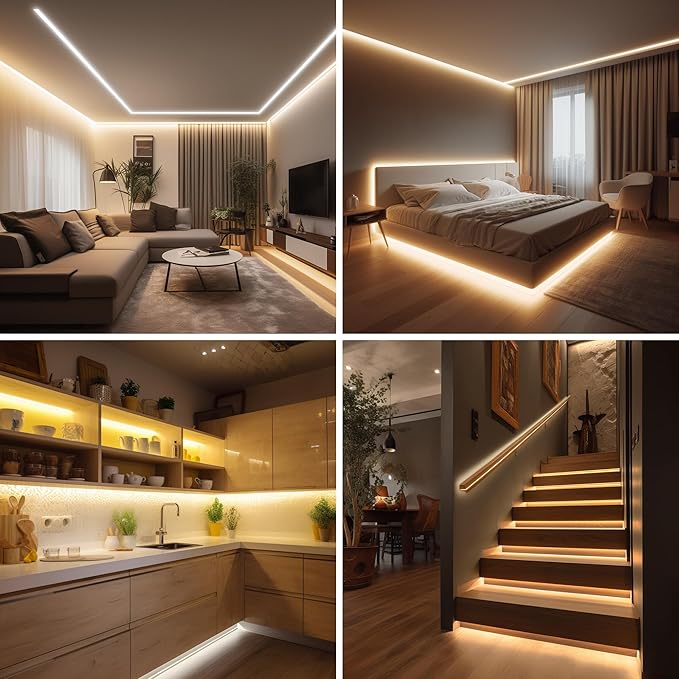COB LED Strip Lights Warm White,24V Dimmable led Light Strip KIT with Remote and app Control,3000K 65FT/20m 8mm Wide Ra>90 Cuttable Flexible Strip Lights for Bedroom,Shelf,Cabinet