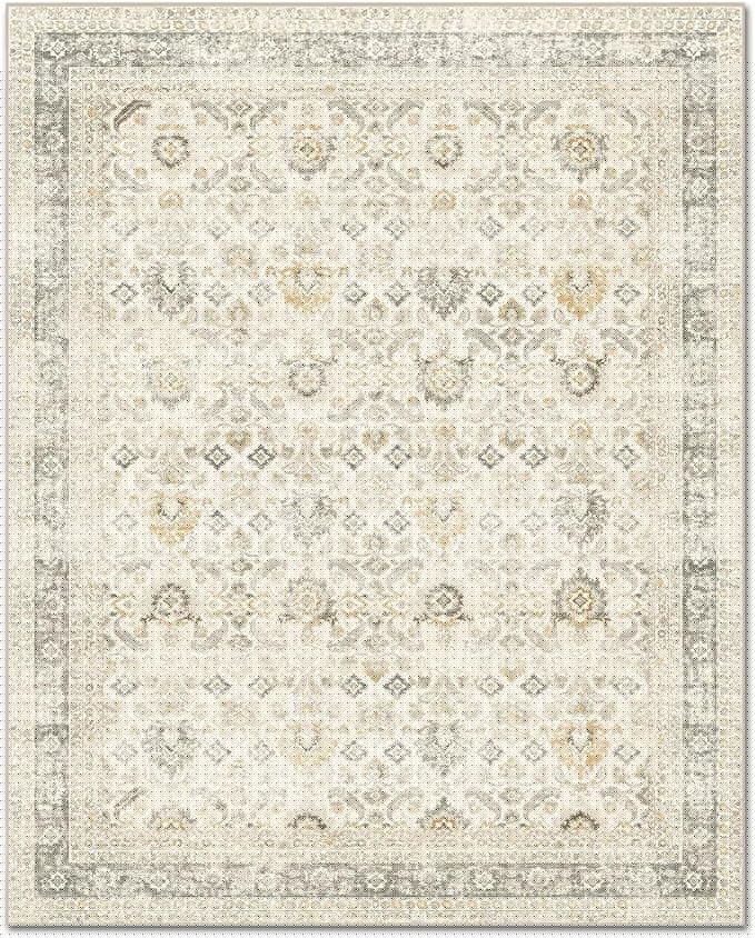 Washable 8x10 Area Rugs for Living Room, Boho Non-Slip Vintage Distress Large Rugs for Bedroom Dining Room Nursery Office, 0.3" Neutral Oriental Throw Thin Carpet, Grey/Beige/Orange/Multi