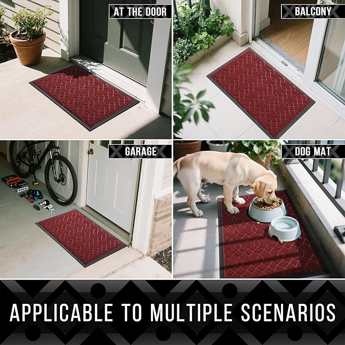Yimobra Outdoor Mats for Front Door 29.5x17, All-Season Waterproof Doormat Outdoor Entrance, Heavy Duty Non-Slip Outside Door Mat for Garage Patio Proch Entryway Indoor, Red