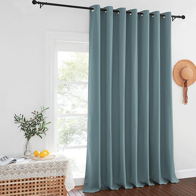NICETOWN Blackout Patio Curtains 100 x 144 Inches Long for Sliding Door Extral Wide Blackout Curtain Panels Thermal Insulated Room Divider - Grommet Top, 100" W x 144" L, 1 Panel, Greyish Blue