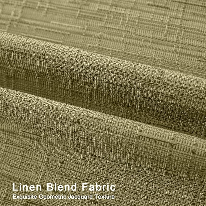 Jacquard Linen Curtains 63 inch Length 2 Panels Thick Faux Linen Blended Window Drapes Burlap Textured Curtains with Grommet for Living Room Bedroom Farmhouse (42x63 Olive Green) Natural