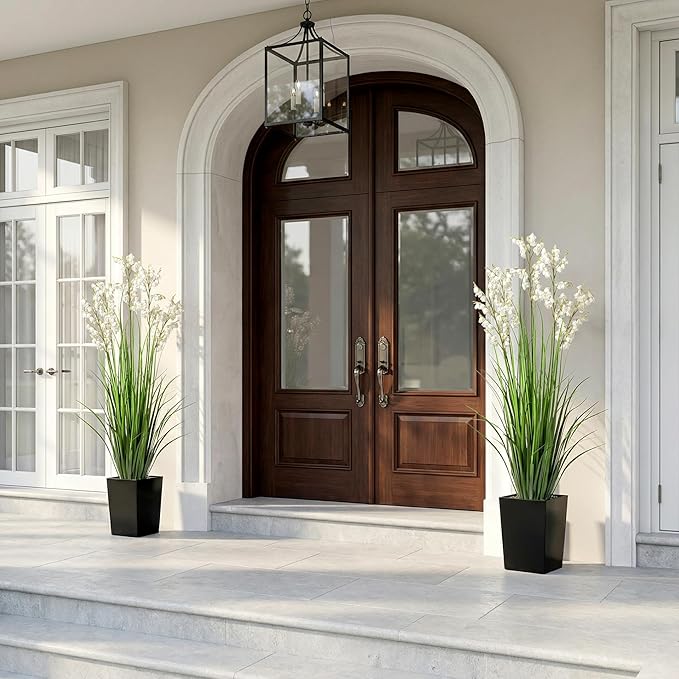 Artificial Tall Grass Plants with Pots 47“ 1 Pack Lily of The Valley Artificial Grass Home Interior Decorating and Outdoor Garden Decorations(White)