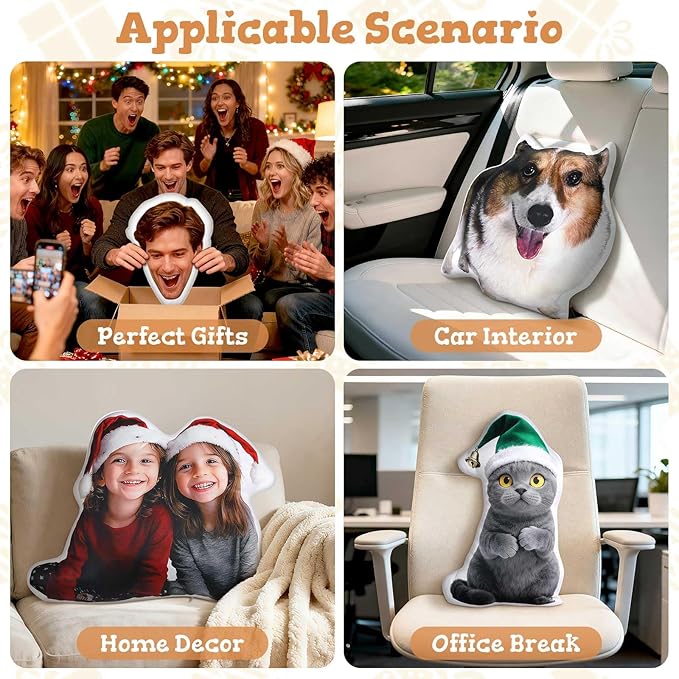Custom4U Custom Pet Pillow with Picture Personalized Photo Dog Cat Face Shaped Pillow Birthday Thanksgiving Christmas (8inches)