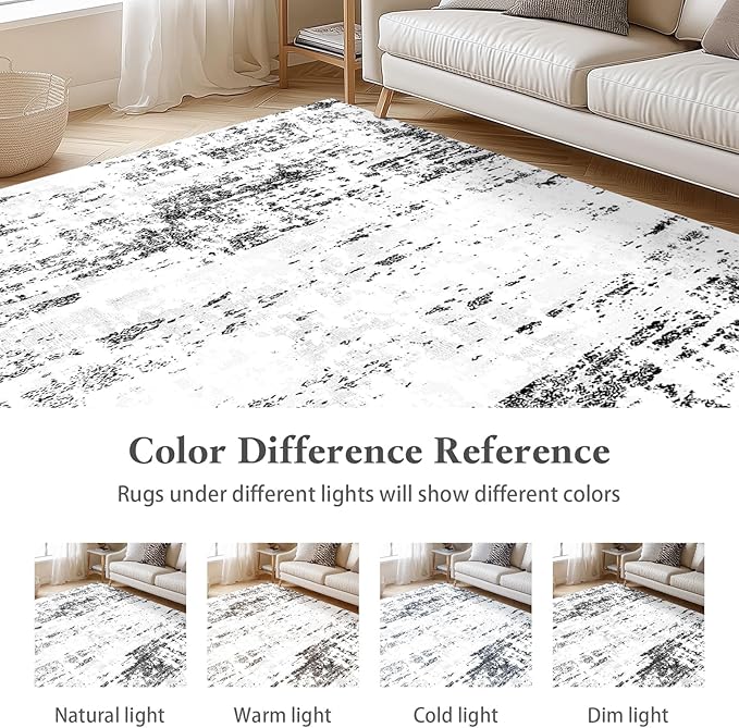 5x7 Area Rug Living Room Rugs - Machine Washable Neutral Abstract Rugs for Dinning Room Indoor Floor Non Silp Rug Carpet for Bedroom Home Office Decor - Black White