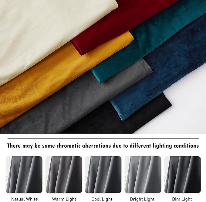 RYB Home Back Tabs Velvet Curtains for Living Room 108 inches - Classic Grey Window Drapes Room Darkening Thermal Insulated Panels for Bedroom Home Office, W52 x L108 inches, 2 Pieces