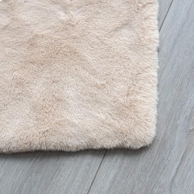 Washable Area Rug 6x9 Rugs for Living Room Camel Plush Faux Bunny Fluffy Fur Rugs for Bedroom Large Shag Nursery Rugs