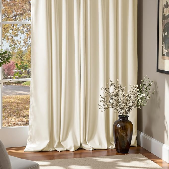 Lazzzy Blackout Velvet Curtains for Living Room Bedroom 90 Inch Long Insulated Lined Drapes Rod Pocket Modern Window Treatments 2 Panels Set Vanilla