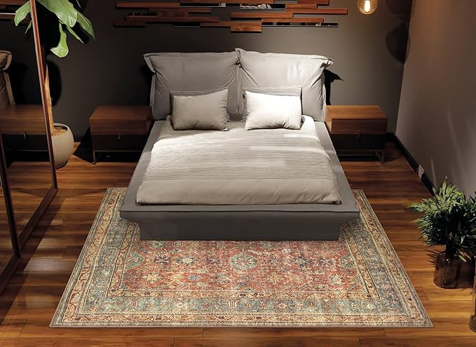 Bloom Rugs Washable Non-Slip 10x14 Rug - Terracotta/Mustard Traditional Oriental Area Rug for Living Room, Bedroom, Dining Room, and Kitchen - Exact Size: 10' x 14'