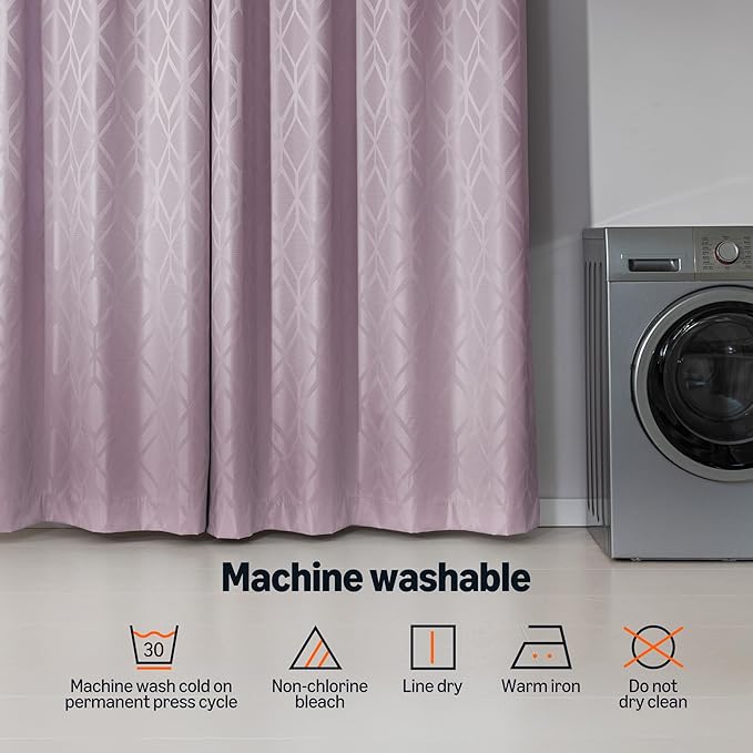 Amazon Basics Jacquard 2-Piece 100% Blackout Curtains, Living Room and Bedroom Drapes, Thermal Insulated Window Treatment, 52"x63", Pink