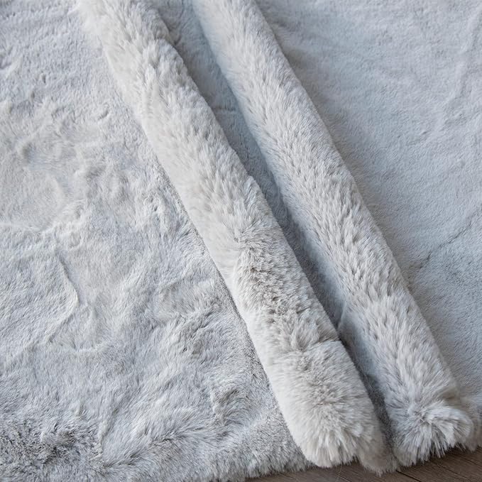 Grey Washable Fluffy Round Rugs 6ft Faux Bunny Fur Rugs for Living Room Bedroom Boho Circle Sheepskin Rug Teen Room Nursery Rug
