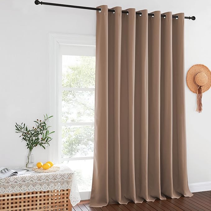 NICETOWN Blackout Patio Curtains 100 x 144 Inches Long for Sliding Door Extral Wide Blackout Curtain Panels Thermal Insulated Room Divider - Grommet Top, 100" W x 144" L, 1 Panel, Cappuccino