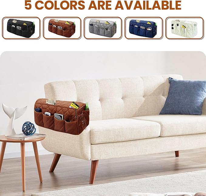 MEHIDFY Armchair Caddy Remote Control Holder for Couch Recliner Armrest Organizer Non Slip Couch Arm Covers for Sofa with 14 Pockets Storage for Magazine, Tablet, Phone, iPad (Brown 2pcs)