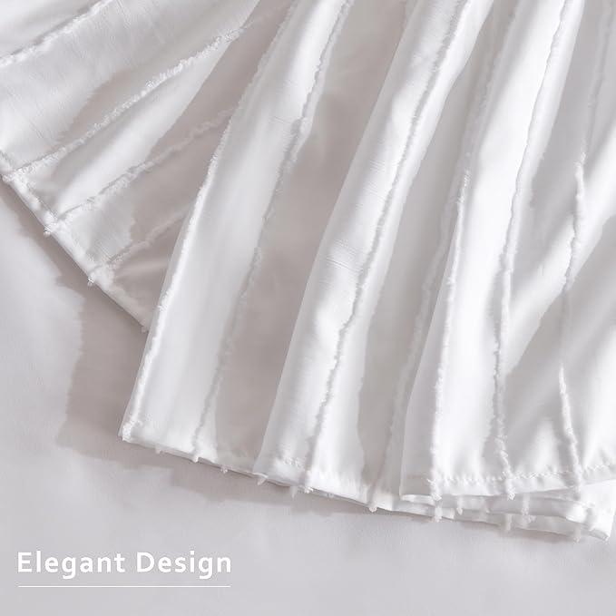 MIYE Striped Tufted Bed Skirt - Wrap Around Dust Ruffle with Elastic Belts - 12.5 Inch Drop Easy to Put On - Bedskirt Machine Washable & Wrinkle Resistant(Striped/White, Full/Twin-12.5" Drop)