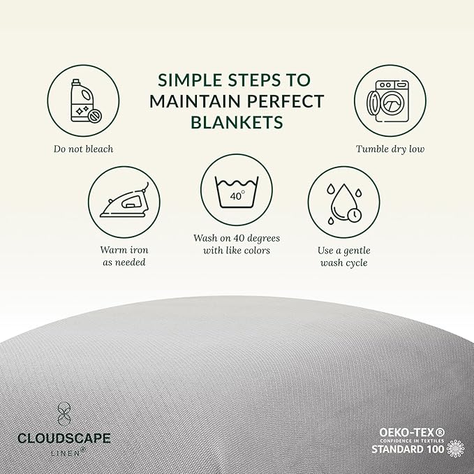 Cloud Scape Linen 100% Cotton Blanket Twin 68x92 Charcoal Grey - Cozy Herringbone Weave, Fits Up to Twin XL Size Beds, Breathable Softness, All-Season Warmth, Winter Blanket, Bedding Gift Choice
