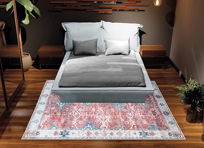 Bloom Rugs Washable Non-Slip 9' x 12' Rug - Red/Blue Traditional Area Rug for Living Room, Bedroom, Dining Room, and Kitchen - Exact Size: 9' x 12'