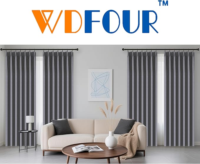WdFour 42x63 Inch Pinch Pleated Blackout Curtains - Pack of 2, 100% Light Blocking Thermal Insulated Drapes with Textured Weave, Extra Long Back Tab Window Panels for Living Room & Bedroom,Dark Gray.
