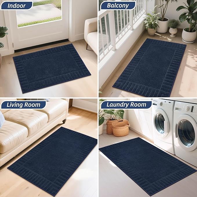 BEQHAUSE Door-Mat-Non-Slip Dirt Trapper Door Mats Low-Profile Front Door Mat Absorbent Floor Mats for Entryway Washable Mud Resistant Home Entrance Doormat,Navy Blue,24"x36"