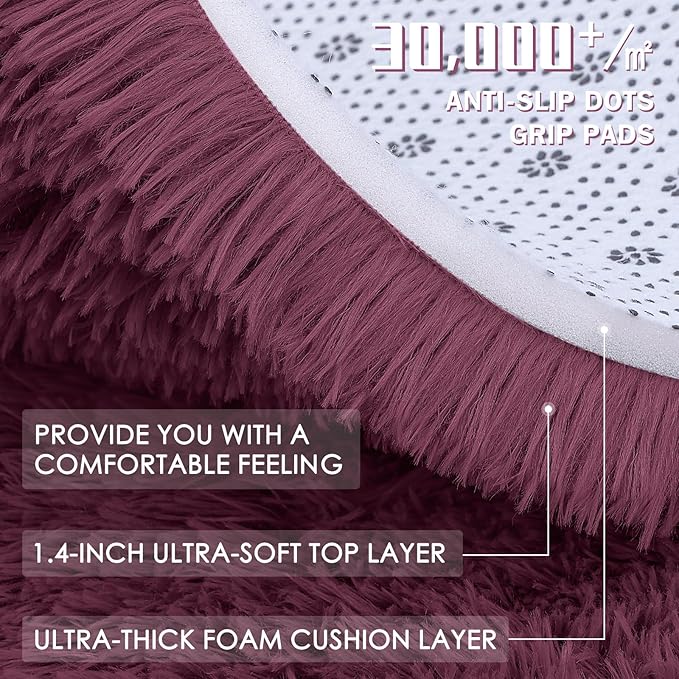 OLANLY 3x5 Machine Washable Small Bedside Rug, Soft Fluffy Shaggy Rugs for Living Room, Bedroom, Indoor Floor Carpet for Kids Girls and Boys, Preppy Dorms, Nursery, Home Decor Aesthetic, Burgundy