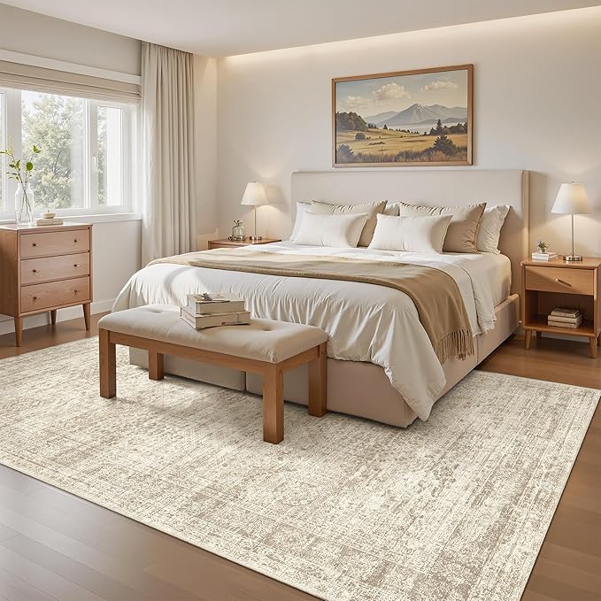 6x9 Area Rug for Living Room Washable 6x9 Rug Non-Slip Modern Rugs for Bedroom Dinning Room Ultra-Thin Indoor Beige Rug