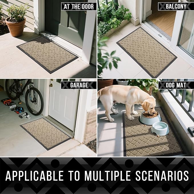 Yimobra Large Door Mat 47x24, All-Season Waterproof Doormat Outdoor Entrance, Heavy Duty Non-Slip Outside Door Mat for Garage Patio Proch Entryway Indoor, Easy Clean, Light Beige