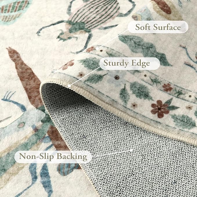 Lahome Insect Machine Washable Rug, 3x5 Rug Non Slip Soft Bedroom Rugs for Entryway Dorm, Ultra-Thin Rugs for Living Room Stain Resistan Throw Carpet for Nursery Entrance, Beige
