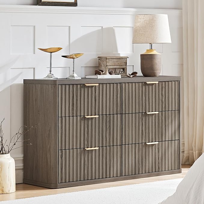 LEYAOYAO Fluted Dresser and Nightstand Sets, Wood 48" Wide Dresser & 23" Night Stand with Charging Station, 2 Piece Bedroom Furniture Set, Chest of Drawers for Bedroom, Home, Living Room, Grey