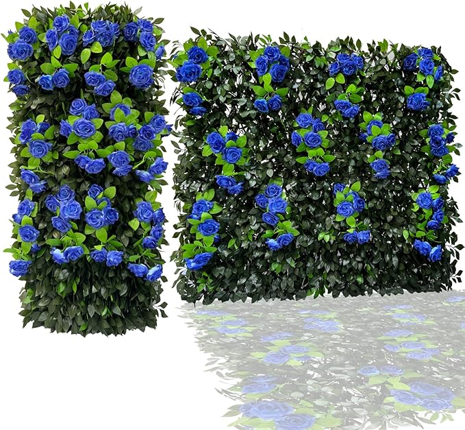 GLANT Expandable Fence Privacy Screen for Balcony Patio Outdoor,Decorative Faux Ivy Fencing Panel,Artificial Hedges (Single Sided Leaves) (1, Branches -Blue Rose)