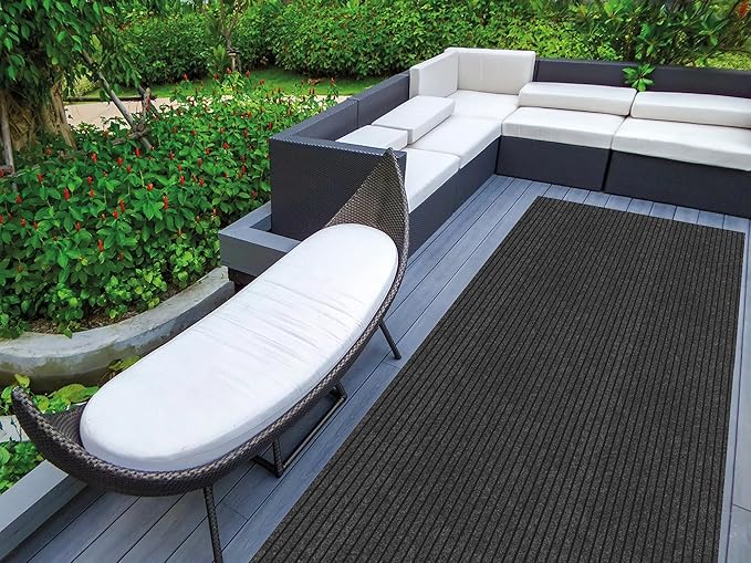 Ottomanson 2' x 10' Hallway Runner with Scraper Pile Extra Durable Non-Slip Rug Mat for Indoor & Outdoor Use - Ideal for Kitchen, Entryway, Patio & Garage - High-Traffic Carpet, Black