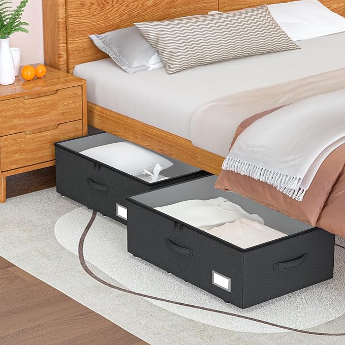 Underbed Storage With Wheels, No Assemble Required 12 inches Height Under bed Storage Bins,Large Capacity Rolling Shoe Storage Containers,Dorm clothes Storage