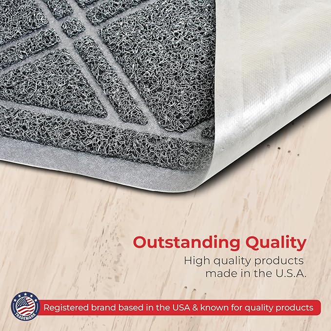 SlipToGrip Door Mat - Durable Door Outdoor Mats for High Traffic - Plaid Grey Mat with Water-Resistant Surface, Dura Loop - No-Slip and Easy-to-Clean for Indoor and Outdoor Entryway, 42 x 35 Inch