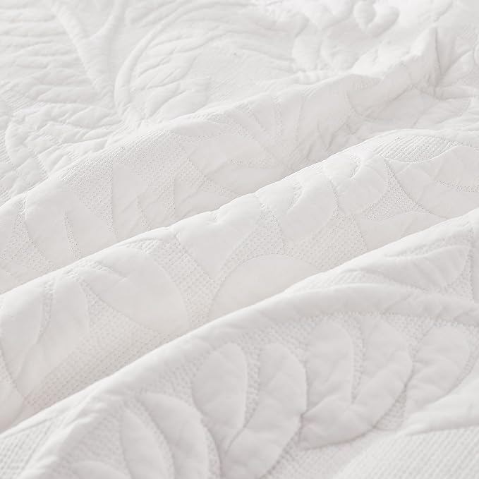 MarCielo 3-Piece 100% Cotton Oversized Bedspread Lightweight Quilt Coverlet Embroidery Farmhouse Bedding Set T0 (Bright White, Oversized Queen (100"x106"))