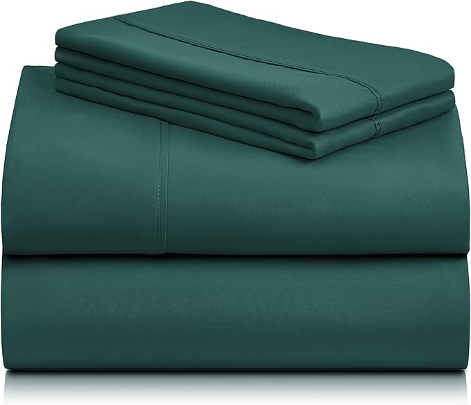 LuxClub 4 PC Full Sheet Set, Deep Pockets Wrinkle Free Cooling Bed Sheets Hotel Bedding for Women, Men, Kids & Teens, Includes 1 Fitted Sheet, 1 Flat Sheet and 2 Pillowcases-Soft Emerald