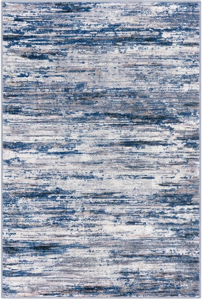 9x12 Modern Abstract Area Rug for Bedroom, Navy Blue Gray Neutral Multi Large Super Soft Washable Rug with Non-Slip, Non-Shedding Rugs for Living Room, Indoor Door Mat for Office Home Décor