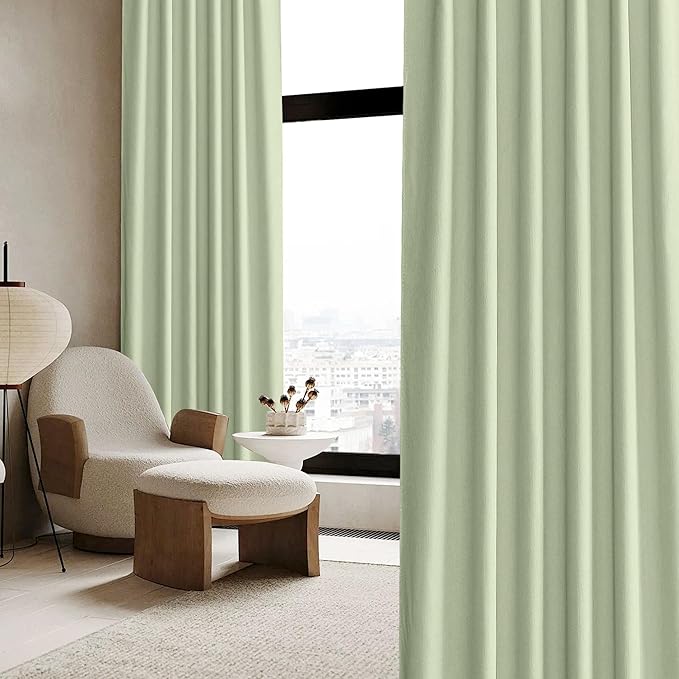 RYB HOME Velvet Chenille Window Curtains 100 inches Long, Thick Blackout Thermal Insulated Vertical Luxury Drapes for Bedroom Nursery Living Room, 52 Width 2 Panels, Sage Green
