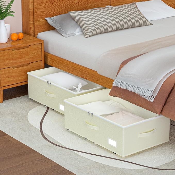 Under Bed Storage with Wheels, No Assemble Required 12 inches height Under Bed Storage bins,Large capacity Rolling Underbed Shoe Storage containers,dorm underbed storage drawers
