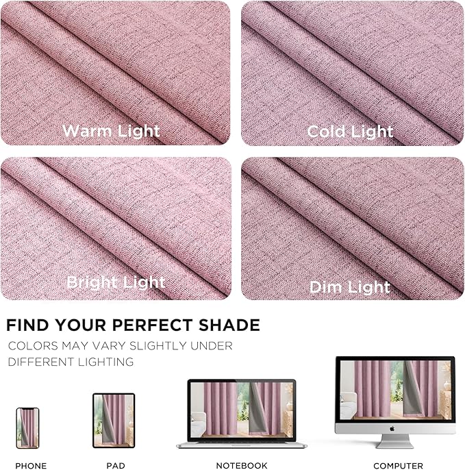 Joydeco Blackout Curtains for Bedroom - 84 Inch Long 100% Light Blocking 2 Panels Set Pink Drapes, Thermal Insulated Room Darkening Curtains, Linen Textured for Living Room, Rod Pocket & Back Tabs