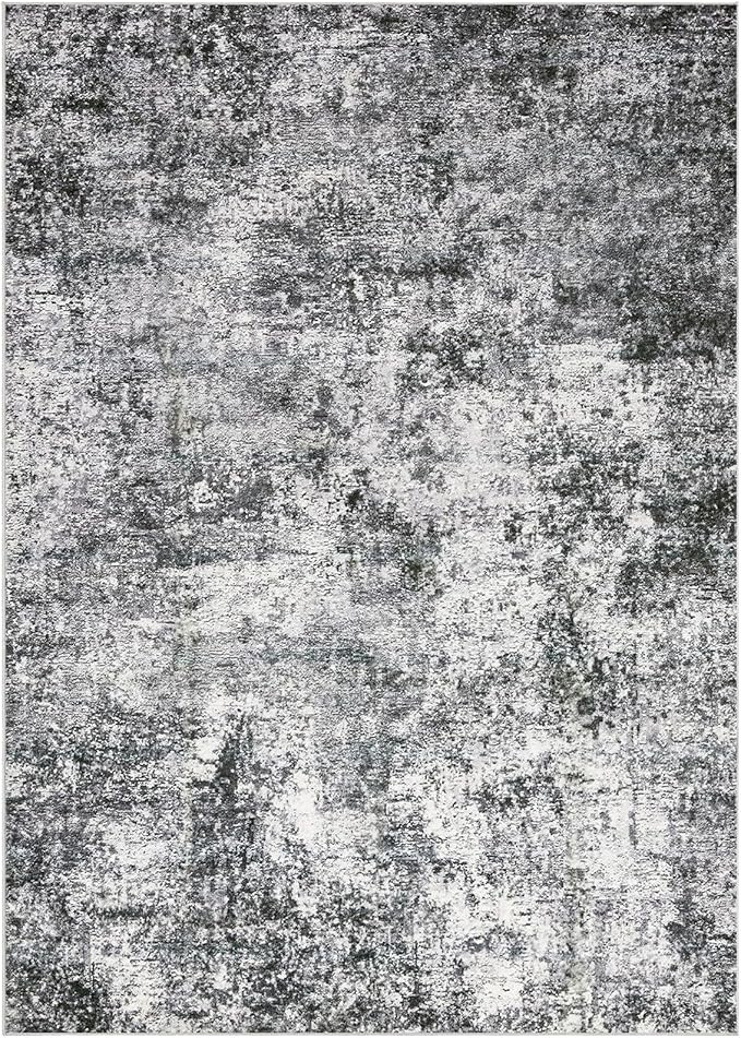 Area Rug Living Room Rugs - 10x14 Abstract Large Soft Indoor Washable Rug Neutral Modern Low Pile Carpet for Bedroom Dining Room Farmhouse Home Office - Grey