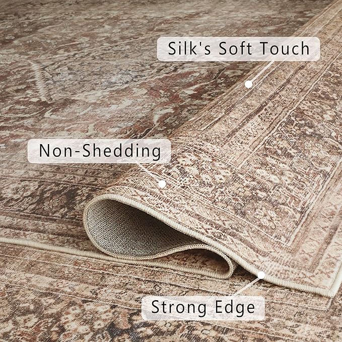 vivorug Brown Runner Rug 2x10 Machine Washable Rug with Non-Slip Backing, Ideal for Kitchen Hallway Entryway Laundry Room - Vintage, Durable, Easy Clean, Low Pile Carpet Runner